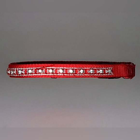 Red Pet Collar with Silver Gems Size Medium - Picture 3 of 4